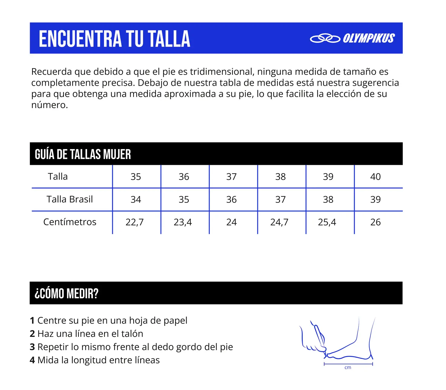 Guia de talla mujer